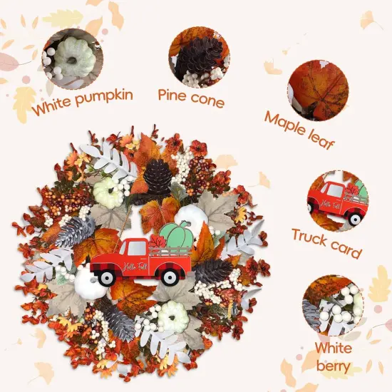 22 Inch Autumn Fall Wreath with Pumpkins {4}