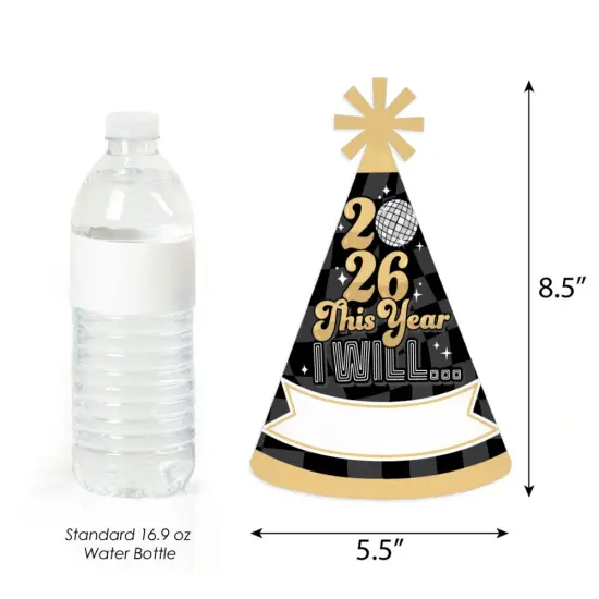 Big Dot of Happiness Disco New Year - Cone Party Hats - Groovy 2026 NYE Resolution Cone Party Hat for Kids and Adults - Set of 8 (Standard Size) {6}