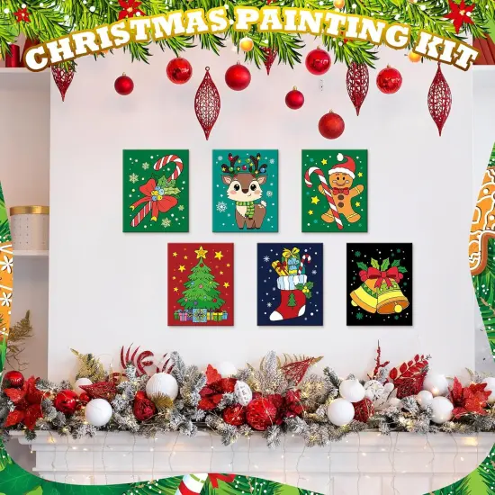 12 Set Christmas Pre Drawn Canvas Painting Kit with Easels {5}