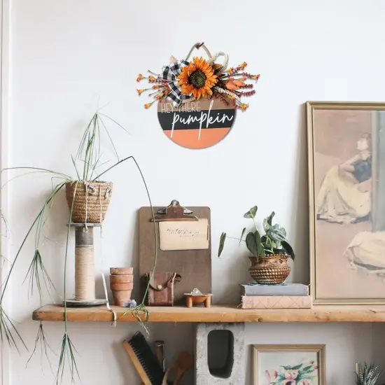Fall Wreath Hey There Pumpkin Welcome Hanging Sign (Orange) {6}