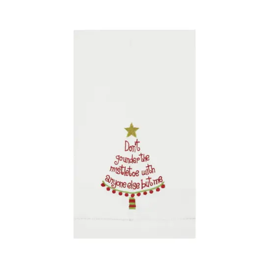Christmas Tree Motif "Don't Go Under the Mistletoe" 100% Cotton Guest Towel {1}