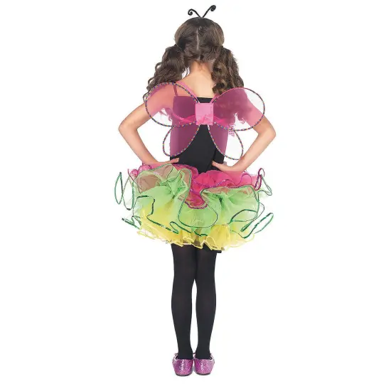 Girl&rsquo;s Rainbow Bug Fairy Costume Sequin Tutu Dress Wings and Antennae Headband {2}