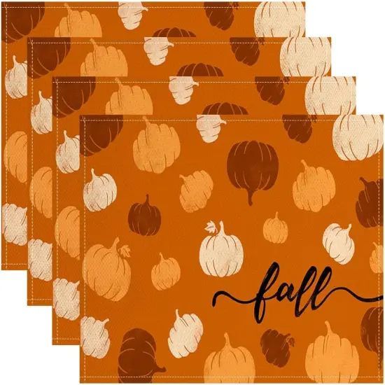 Set of 4 Fall Orange Pumpkin Placemats - 12x18 Inch (Orange) {1}