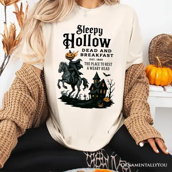 Headless Horseman Sleepy Hollow Halloween T-Shirt, Dead and Breakfast Retro Tee {7}