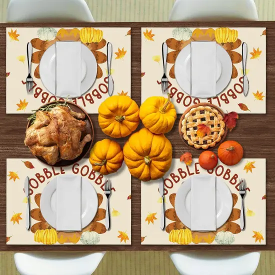12x18 Pumpkins Turkey Maple Leaves Table Mat Decor(Cd-022) {3}