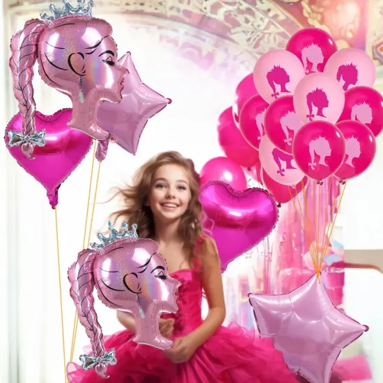 30pcs Hot Pink Princess Doll Foil Balloon Pink(Hot Pink) {4}