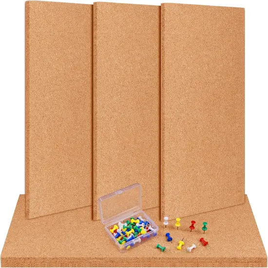 6 Pack Bulletin Cork Boards With 100 Push Pins (17"x8") {1}