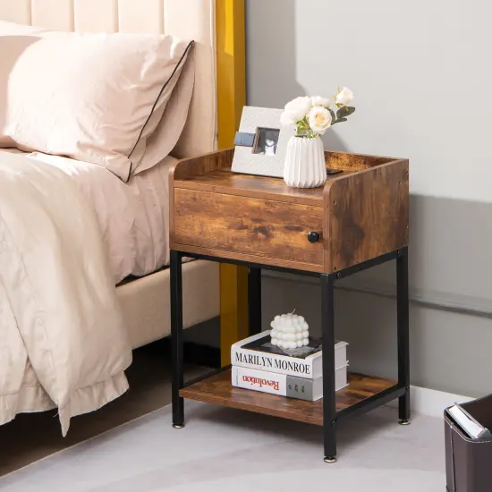 Costway Nightstand W/ Charging Station Sofa Side Table Storage Cabinet Shelf End Table {3}