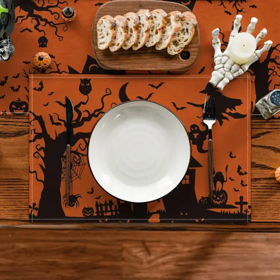 Orange Spooky Haunted House Witch Halloween Placemats Set of 4(Orange) {2}