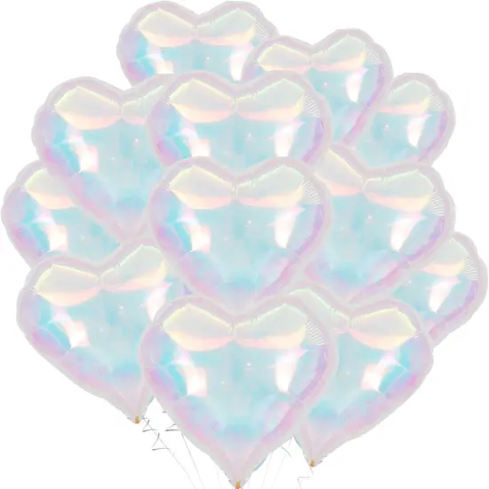 12Pcs 18Inch Iridescent Heart Shaped Foil Helium Polyester(Iridescent) {1}