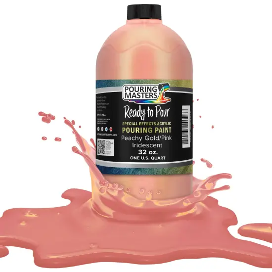Pouring Masters Peachy Gold/Pink Iridescent Special Effectsr Acrylic Pouring Paint - Premium 32-Ounce Pre-Mixed Fluid Acrylic Paint - Fluid Art Supplies for Canvas, Wood, Paper, Tile & Rocks {1}