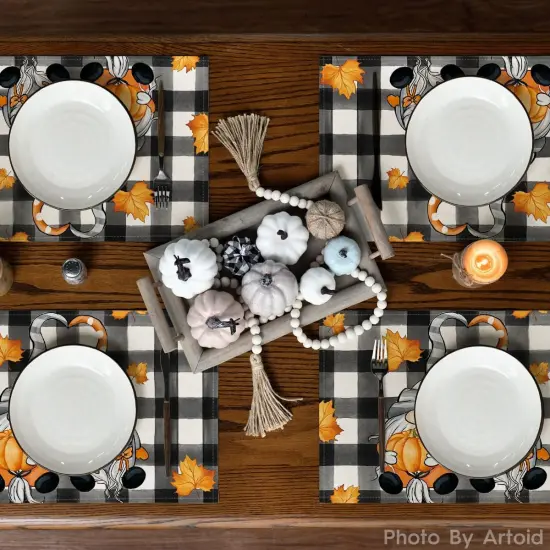 Set of 4 Buffalo Plaid Gnome Fall Placemats - 12x18 Inch {3}