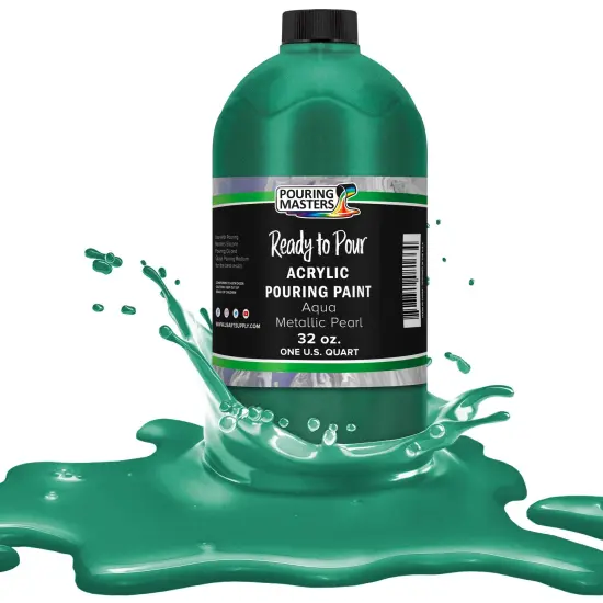 Pouring Masters Aqua Metallic Pearl Ready to Pour Acrylic Pouring Paint - Premium 32-Ounce Pre-Mixed Fluid Acrylic Paint - Fluid Art Supplies for Canvas, Wood, Paper, Tile & Rocks {1}