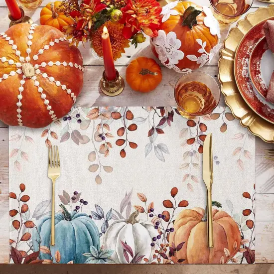 Set of 6 Fall Thanksgiving Placemats - 18x12 Inch {2}