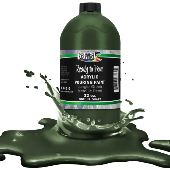 Pouring Masters Jungle Green Metallic Pearl Ready to Pour Acrylic Pouring Paint - Premium 32-Ounce Pre-Mixed Fluid Acrylic Paint - Fluid Art Supplies for Canvas, Wood, Paper, Tile & Rocks {1}