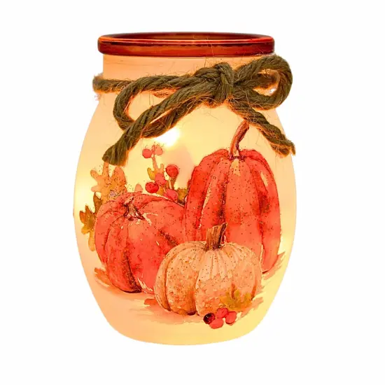 Stony Creek 4.0 Inch Pumpkins Pre-Lit Small Jar Thanksgiving Lighted Glass Accent , Thanksgiving Decor Fall Thanksgiving BERRIES {1}