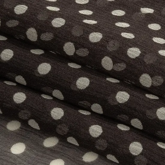 1 Yard Charcoal & Cannoli Cream Polka Dotted Silk Chiffon 50" Wide Crinkled Fabric for Dresses {3}
