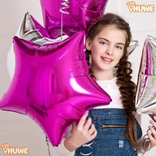 10 Pcs Hot Pink Star Shaped Mylar Helium Foil Metallic Balloon(Hot Pink Star Balloons) {2}