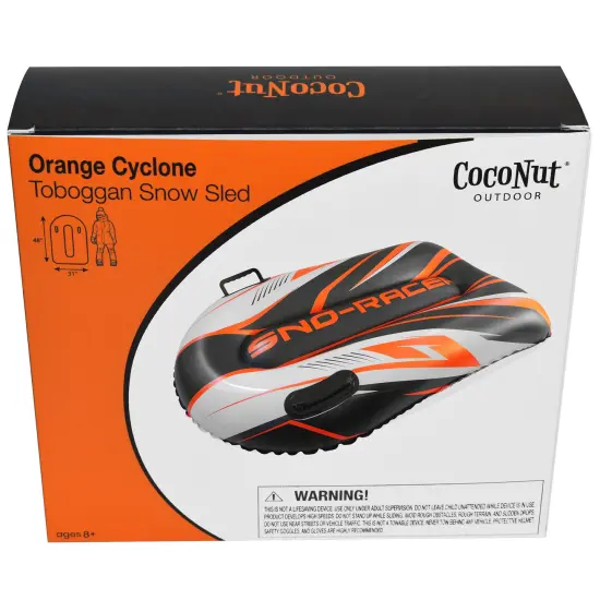CocoNut Outdoor: Orange Cyclone Toboggan Snow Sled - 48x31" Blue-Black-White - Winter Inflatable, Cold Resistant PVC, 200lb Cap, Kids-Teens-Adults 8+ {6}