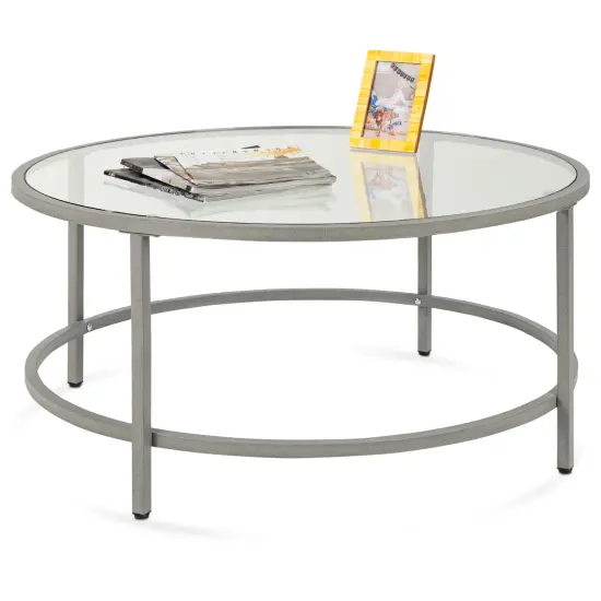 Best Choice Products 36in Round Tempered Glass Coffee Table for Home, Living Room, Dining Room Gray {1}