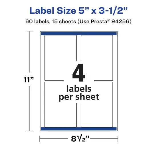 Avery Matte White Removable Rectangle Labels with Sure Feed Technology, 5" x 3.5" {5}