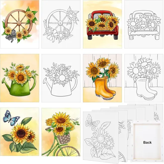 6 Pack Summer Sunflower Pre Drawn Canvas - 8x10 Inches {1}