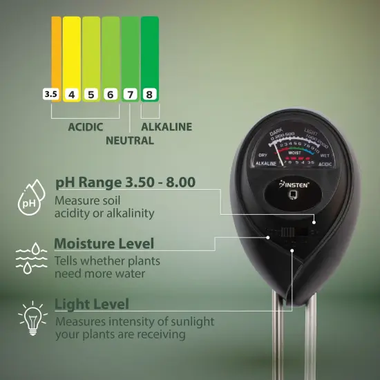 Insten Soil pH Tester, Soil Moisture / Light / pH Tester, For Gardening, Plant Care, Farming, Gardening Tool Kits, Black {3}