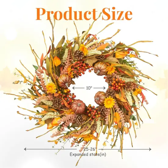 26" Pumpkin Fall Wreath with Pinecones & Berries {4}