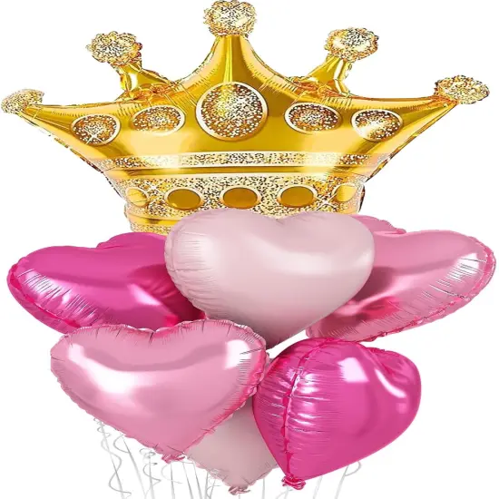 Pink Mixed Heart and Crown Balloon(Gold and Pink) {1}