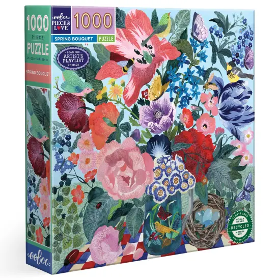 eeBoo Piece & Love: Spring Bouquet - 1000 Piece Puzzle - Adult Square Jigsaw, 23x23", Includes Image Reference Insert, Glossy High-Quality Pieces {1}