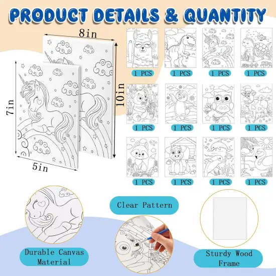 12 Pcs Pre Drawn Canvas for Painting for Boys Girls Pre Printed Cute Bulk Painting Canvas with Pictures to Paint Gift {2}