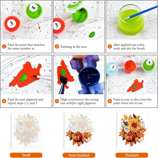 Sunflower and Pumpkin Framed Paint by Numbers Kit - 10x10 Inch {5}