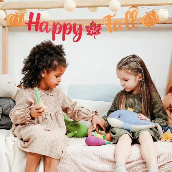 Happy Fall Banner Glitter (Orange Red) {2}