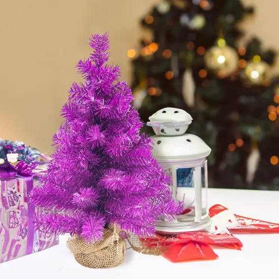 Northlight Pine Christmas Tree in Natural Jute Base - 18" - Boysenberry Purple- Unlit {3}