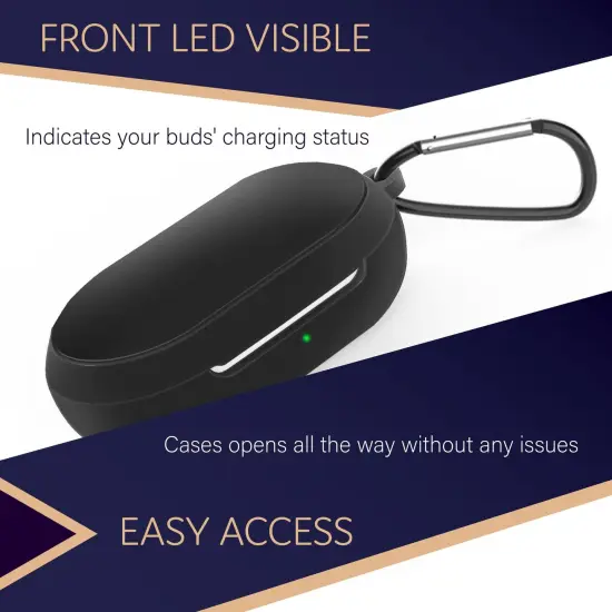 For Galaxy Buds+ / Buds Case, Protective Silicone Cover with Carabiner Keychain Compatible with Samsung Galaxy Buds+ Plus 2020 Buds 2019 Wireless Earbuds, Black (4 Color Options) by Insten {5}