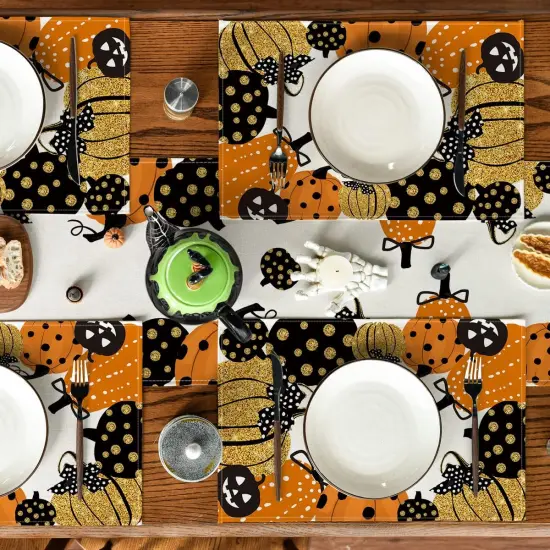 Set of 4 Jack-O-Lantern Halloween Placemats - 12x18 Inch (Orange/Black) {4}