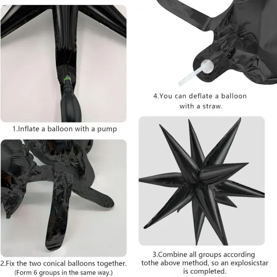 60 Pcs Star Balloons Explosion - 12 Point Cone Balloon (Black) {3}