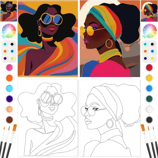 2 Pack Pre Drawn Canvas Painting Kit - 8" x 10" (Fashionable Women) {1}