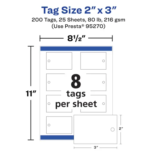Avery Printable Matte White Tags with Strings, 2" x 3" Rectangle {5}