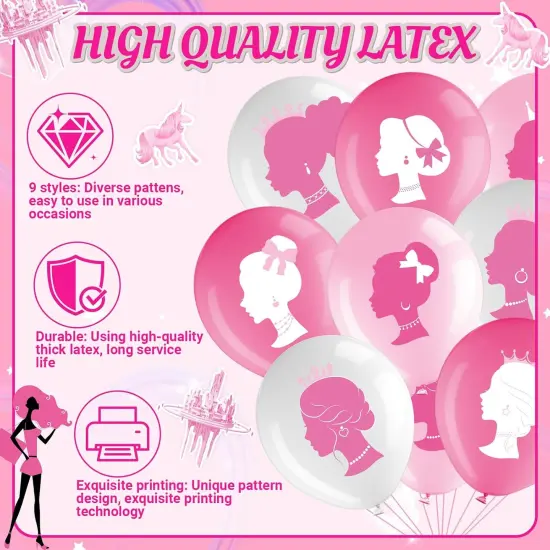 45 Pcs Pink Girls Party Decorations Hot Pink(pink) {2}