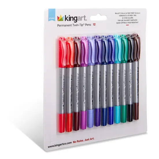 KINGART&reg; Permanent Twin-Tip&trade; Pens 12 Colors {4}
