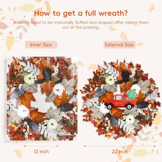 22 Inch Autumn Fall Wreath with Pumpkins {2}