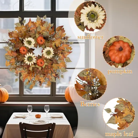 Fall Classic Pumpkin Harvest Wreath (24 Inch) {3}