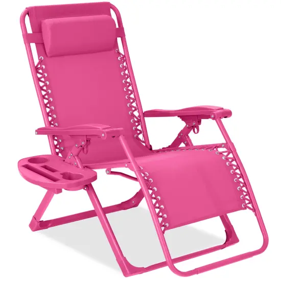 Best Choice Products Monochromatic Zero Gravity Chair, Folding Patio Recliner w/Side Tray, Headrest Ultimate Pink {1}