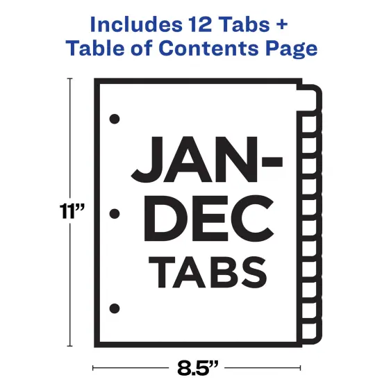 Avery Jan-Dec Dividers for 3 Ring Binders, 12 Tabs per Set, Customizable Table of Contents, Multicolor Tabs (11127) {4}