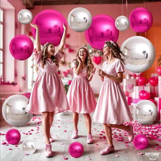 Hot Pink and Silver Balloons - 22 Inch(Hot Pink, Silver) {4}