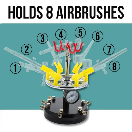 6 Station Airbrush Holder with Air Manifold - Holds 8 Airbrushes with Regulated Air Flow Control - Airbrush Stand for Artists and Modelers {2}