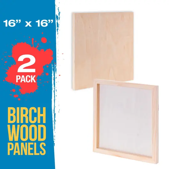 Unfinished Cradled Wood Panels for Painting, 2 Pack of 16x16 inch - Studio Birch Wooden Canvas Boards 3/4" Deep - Mixed-Media Craft, Acrylic, Oil, Encaustic, Paint Pouring Panel Board {2}