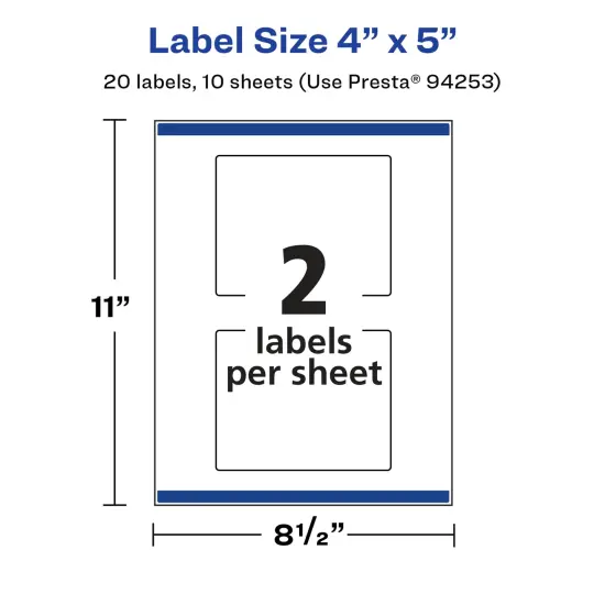 Avery Glossy White Rectangle Labels with Sure Feed, 4" x 5" {5}