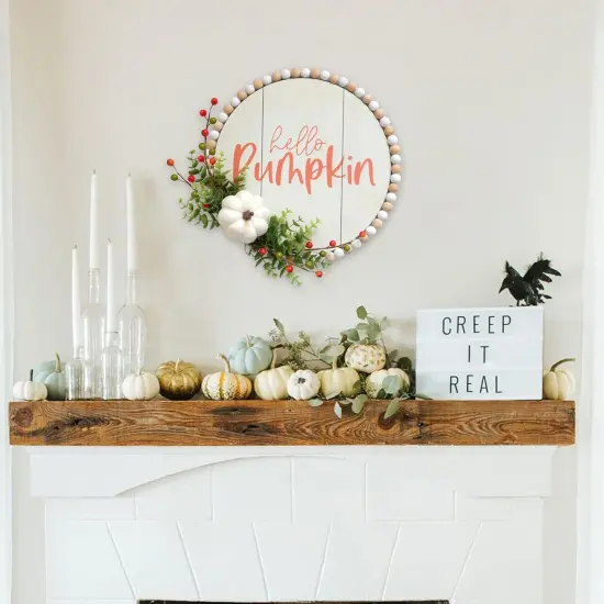 Hello Pumpkin Fall Wreath - 12 inches (Green Leaves) {5}